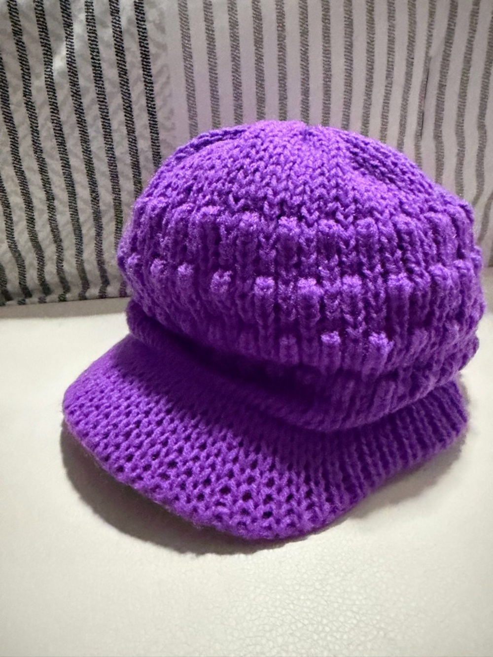 Kids Purple Knit Cap with Visor Peruvian Wool